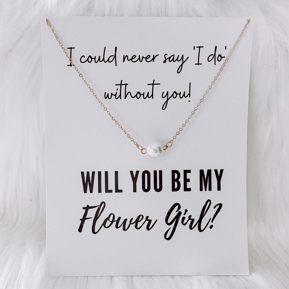 Gold Flower Girl‎ Proposal Card + Pearl Necklace